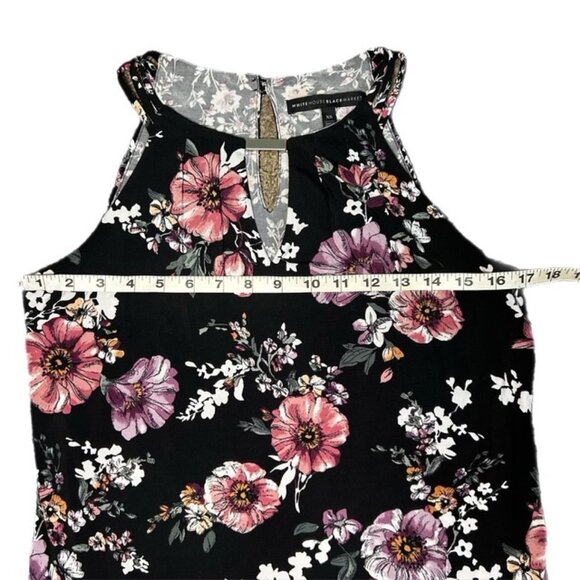 White House Black Market Floral Sleeveless Blouse Black and Pink Size XS - Picture 7 of 8